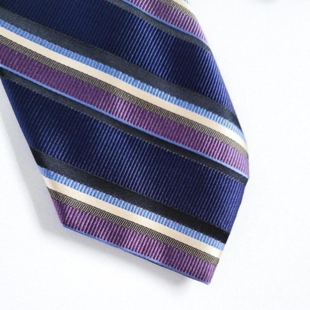 NEW Altea Silk Tie Italian Diagnol Striped Navy Blue Purple Brown Mens - Picture 8 of 9